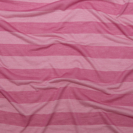 Cashmere Rose and Ibis Rose Awning Striped Tissue-Weight Rayon Jersey