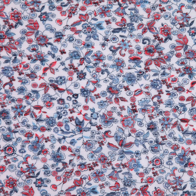 White/Antique Blue/Cranberry Floral Jersey Prints