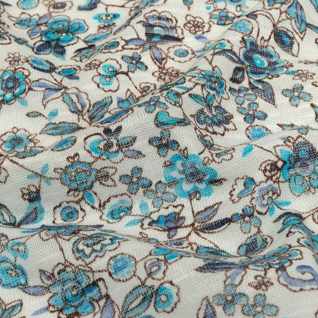 Italian Blue, Turquoise and White Floral Polyester Jersey