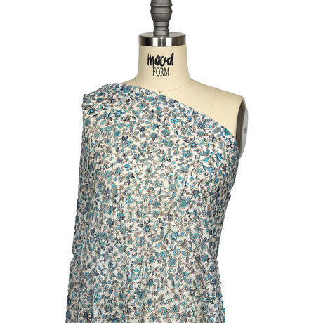 Italian Blue, Turquoise and White Floral Polyester Jersey
