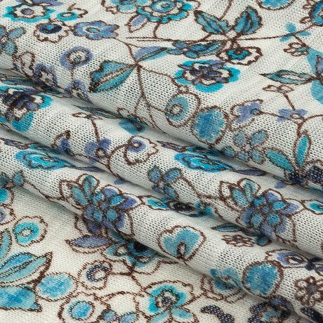 Italian Blue, Turquoise and White Floral Polyester Jersey