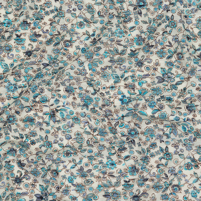 Italian Blue, Turquoise and White Floral Polyester Jersey