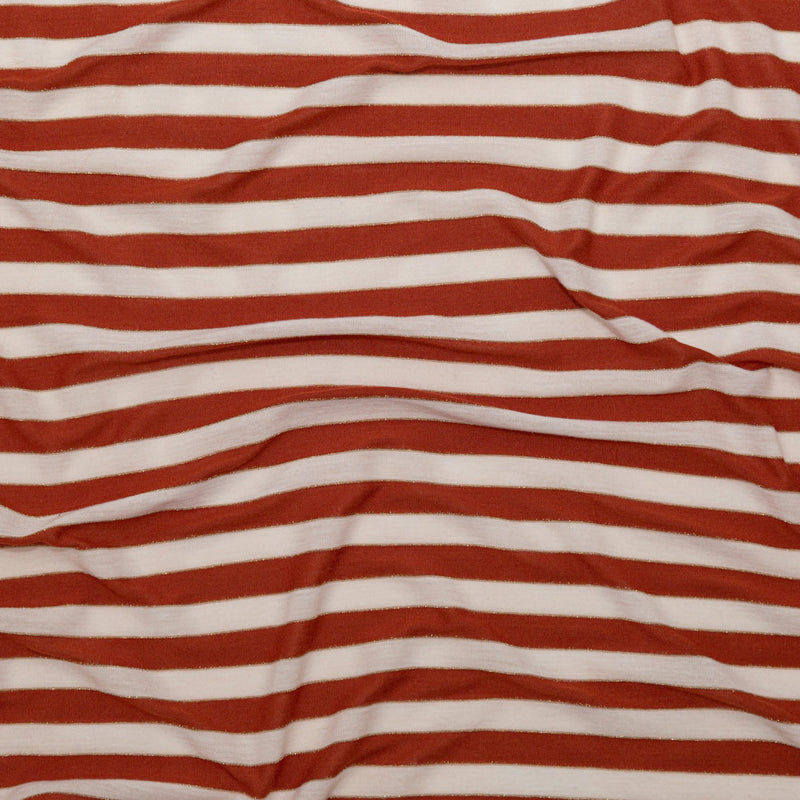 Italian Dew, Ginger and Metallic Gold Coast Bengal Striped Rayon Jersey