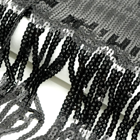 Flounce Fringe Stretch Mesh Sequin Fabric - Silver, Black, Gold, Red, 51/52" Width (1 Yard)
