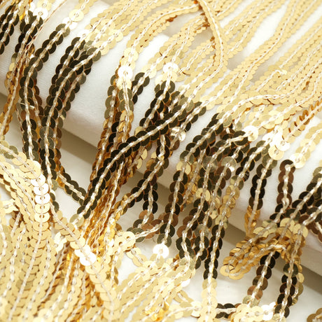 Flounce Fringe Stretch Mesh Sequin Fabric - Silver, Black, Gold, Red, 51/52" Width (1 Yard)