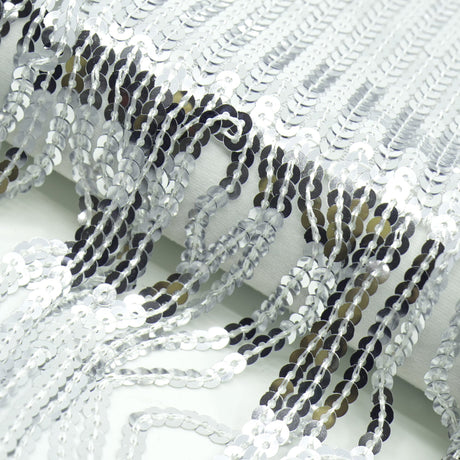 Flounce Fringe Stretch Mesh Sequin Fabric - Silver, Black, Gold, Red, 51/52" Width (1 Yard)