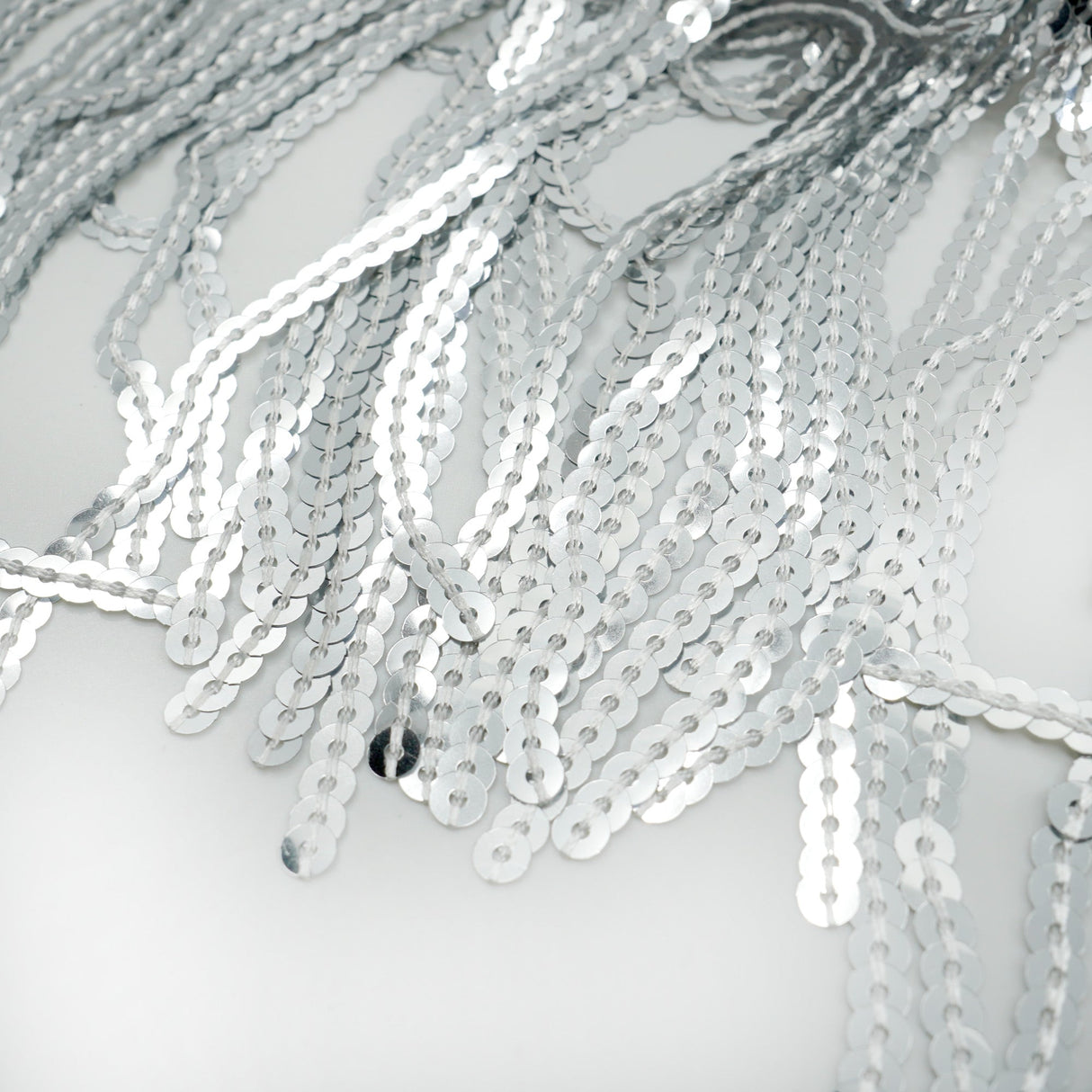 Flounce Fringe Stretch Mesh Sequin Fabric - Silver, Black, Gold, Red, 51/52" Width (1 Yard)