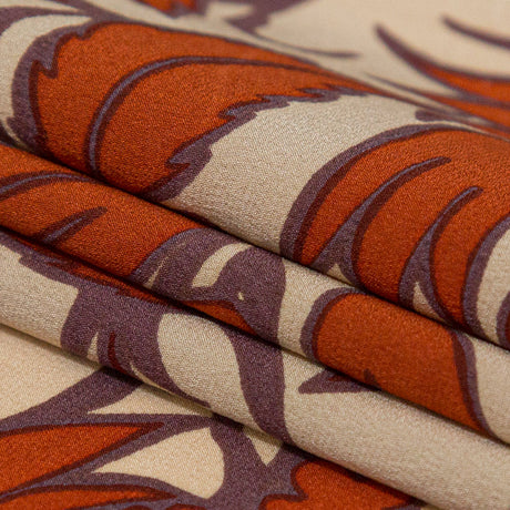 White Pepper, American Beauty and Orange Tiger Wide Floral Stripes Stretch Silk Crepe de Chine