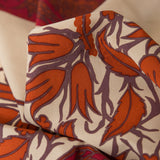 White Pepper, American Beauty and Orange Tiger Wide Floral Stripes Stretch Silk Crepe de Chine