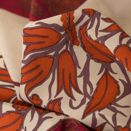 White Pepper, American Beauty and Orange Tiger Wide Floral Stripes Stretch Silk Crepe de Chine