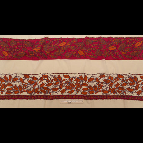White Pepper, American Beauty and Orange Tiger Wide Floral Stripes Stretch Silk Crepe de Chine