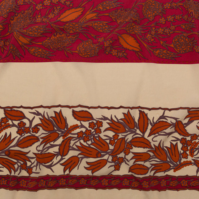 White Pepper, American Beauty and Orange Tiger Wide Floral Stripes Stretch Silk Crepe de Chine