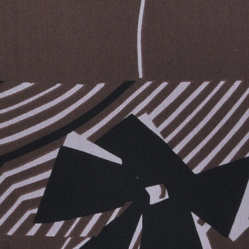 Brown and Light Pink Geometric and Floral Silk Chiffon