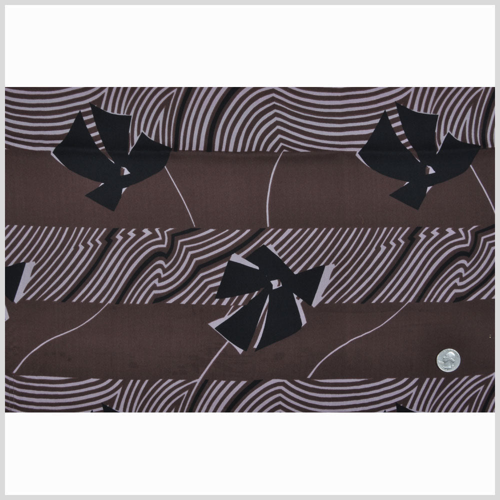 Brown and Light Pink Geometric and Floral Silk Chiffon