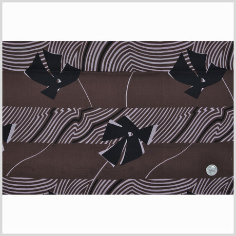Brown and Light Pink Geometric and Floral Silk Chiffon