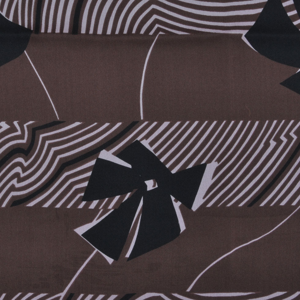 Brown and Light Pink Geometric and Floral Silk Chiffon