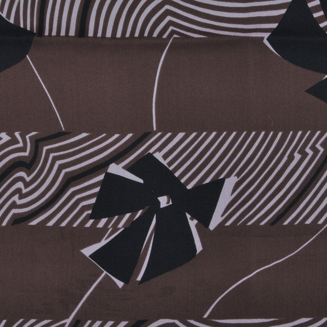 Brown and Light Pink Geometric and Floral Silk Chiffon
