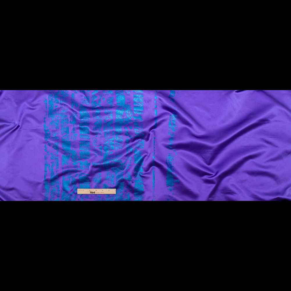 Purple Duchesse Satin with Space Cadet Striped Border Print