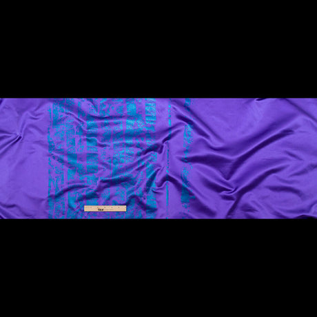 Purple Duchesse Satin with Space Cadet Striped Border Print