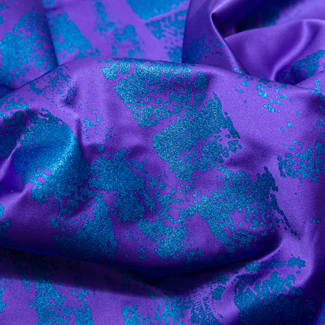 Purple Duchesse Satin with Space Cadet Striped Border Print