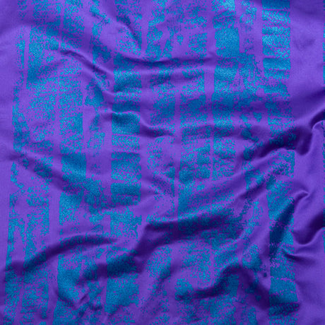 Purple Duchesse Satin with Space Cadet Striped Border Print