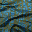 Avocado Green Duchesse Satin with Metallic Stellar Blue Striped Border Print