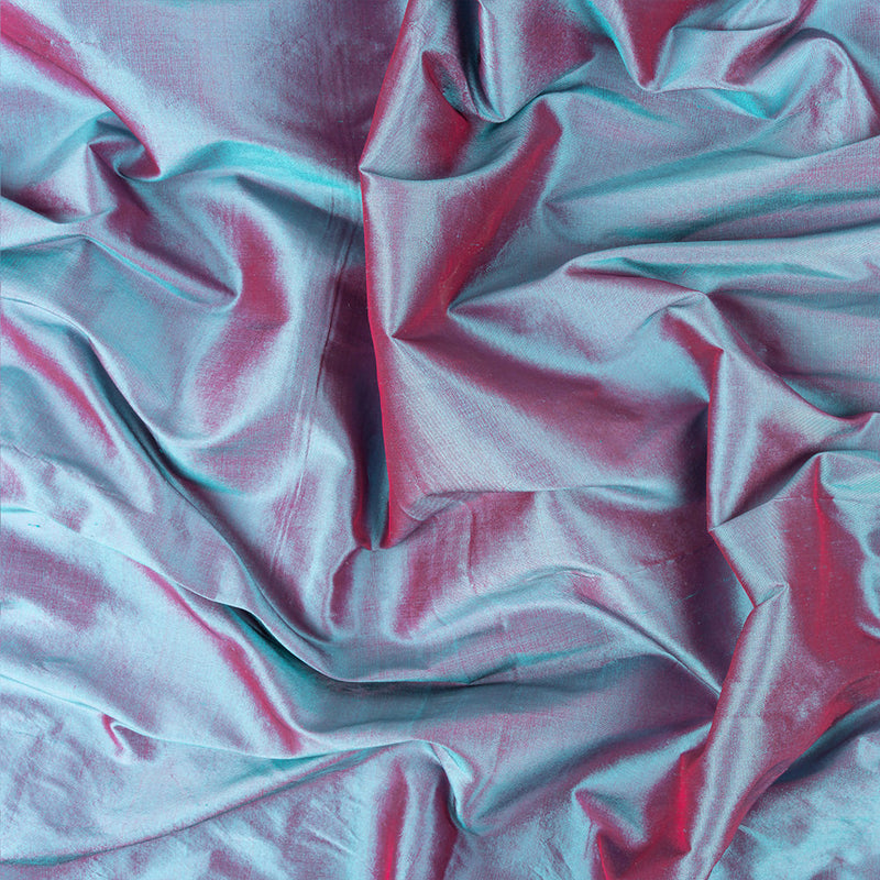 Iridescent Sky Blue and Magenta Silk Shantung