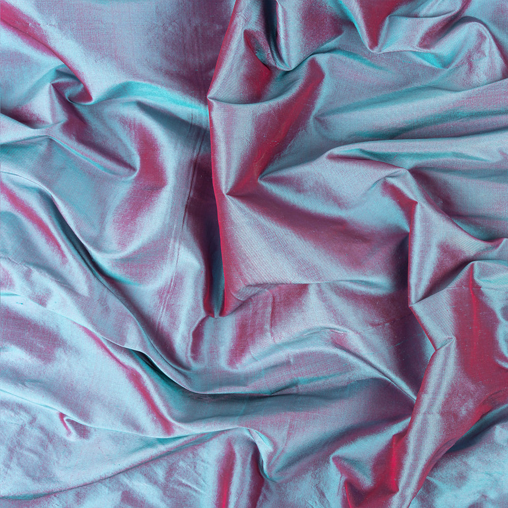 Iridescent Sky Blue and Magenta Silk Shantung