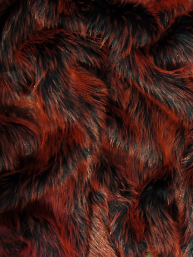 Candy Shag Faux Fur Fabric Black/Red Spikes Sold By The Yard