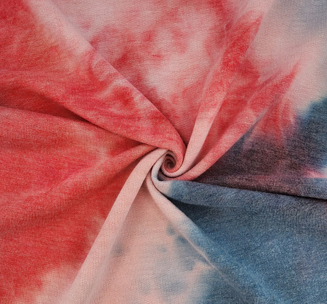 French Terry TD1009 Polyester Rayon Spandex Fabric - Red/Coral/Indigo, 58/60" Width