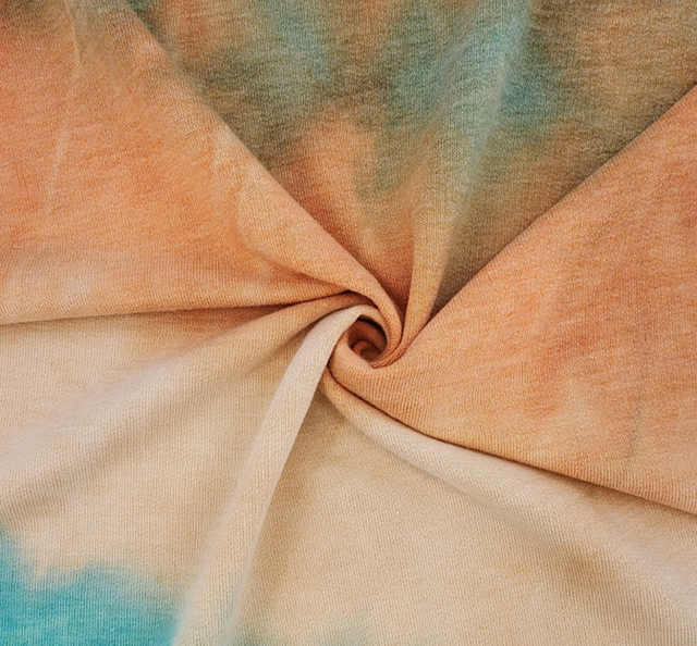 French Terry TD1009 Polyester Rayon Spandex Fabric - Turquoise/Beige/Rust, 58/60" Width