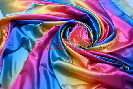 Rainbow Charmeuse Satin Fabric - Multi Color Ombre, 58/60" Width (1 Yard)