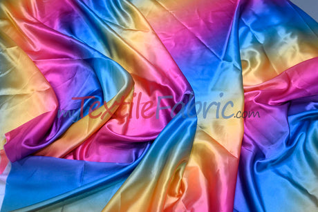 Rainbow Charmeuse Satin Fabric - Multi Color Ombre, 58/60" Width (1 Yard)