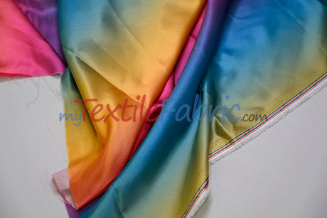 Rainbow Charmeuse Satin Fabric - Multi Color Ombre, 58/60" Width (1 Yard)