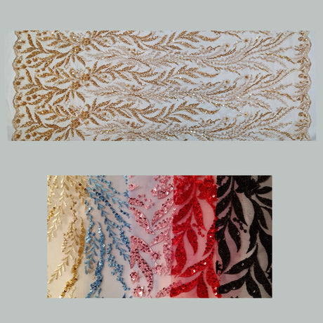 Beaded Embroidered Lace Fabric on Net Mesh