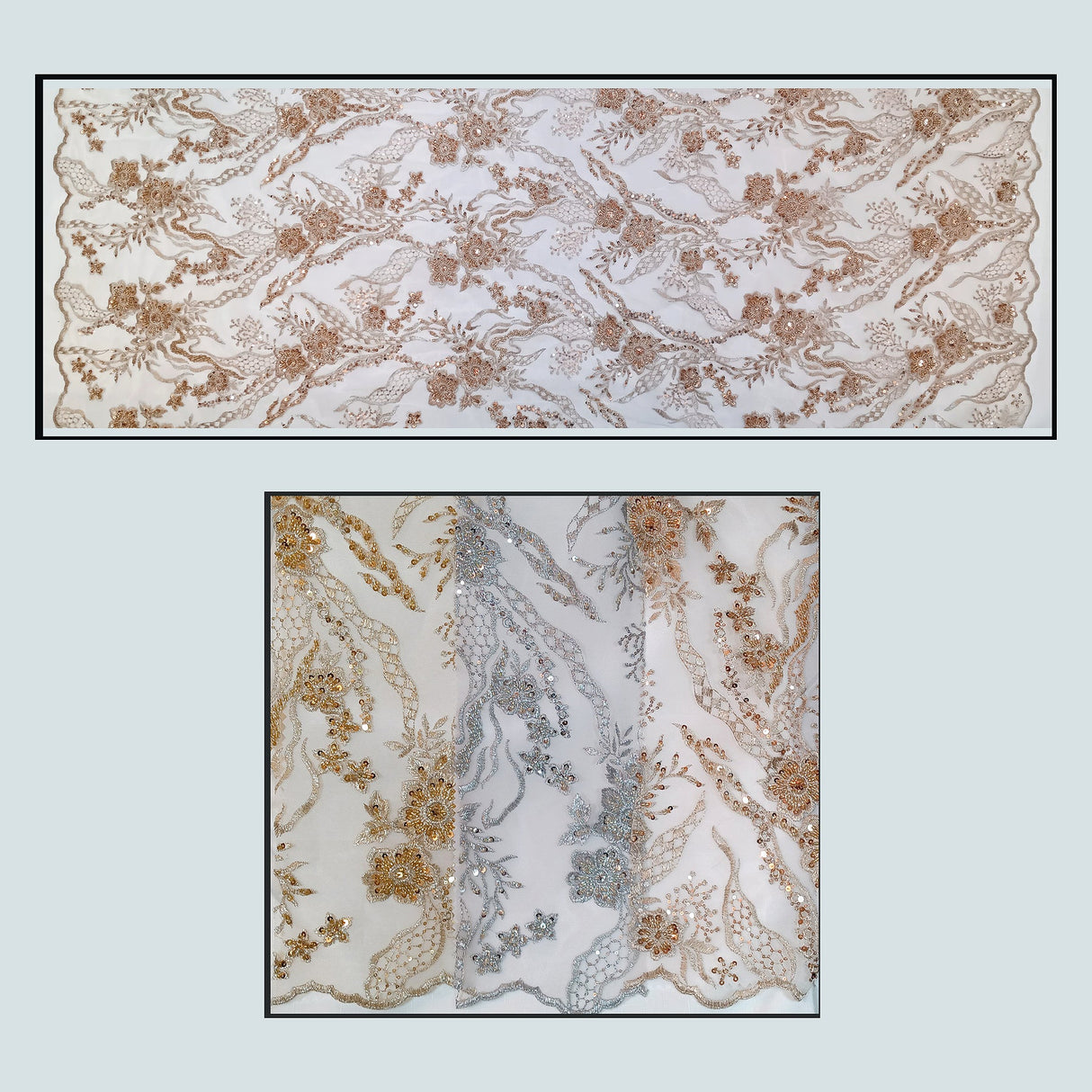 1 Yard Silver Beaded Lace Fabric Embroidered on Polyester Net Mesh for Couture Sewing 50 Inch Width