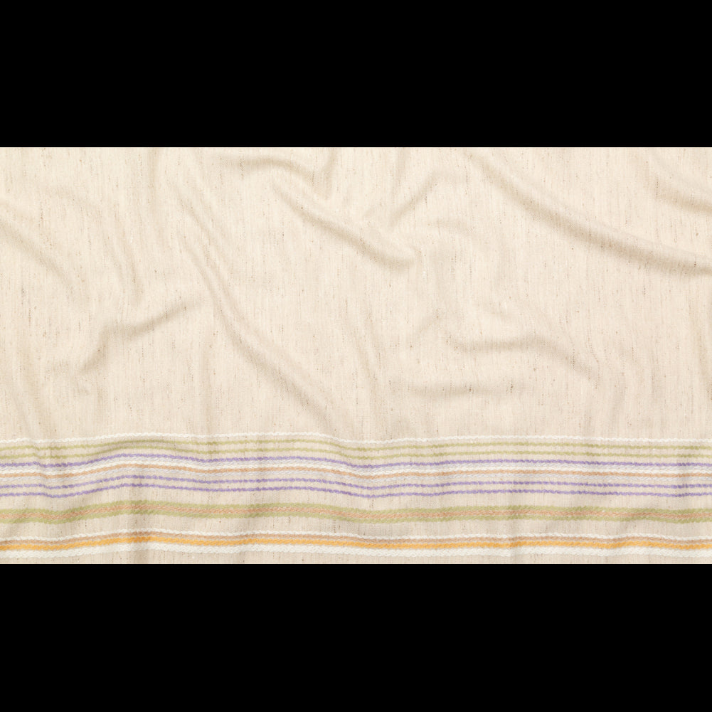 Italian Almond Milk Wool Woven Panel with Multicolored Stripes