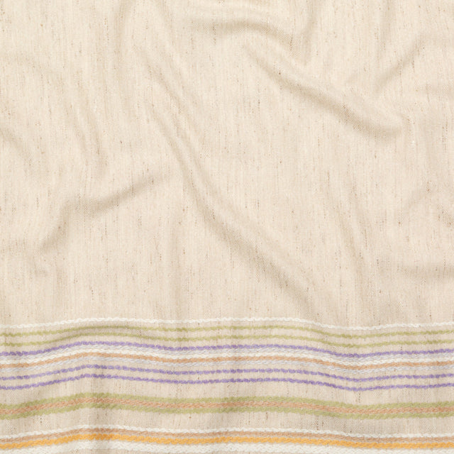 Italian Almond Milk Wool Woven Panel with Multicolored Stripes
