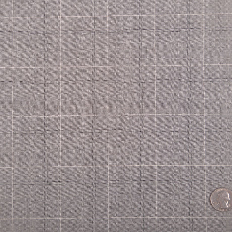 Italian Steeple Gray, White and Black Tattersall Windowpane Check Wool Dobby Suiting
