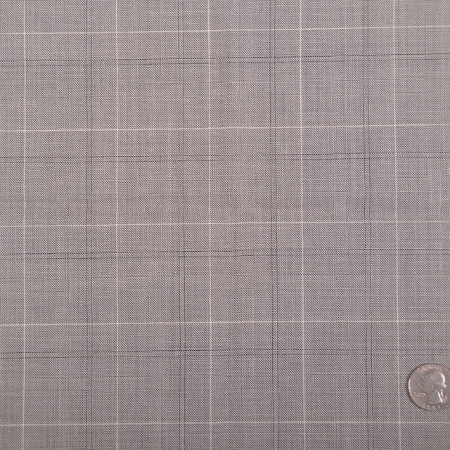 Italian Steeple Gray, White and Black Tattersall Windowpane Check Wool Dobby Suiting