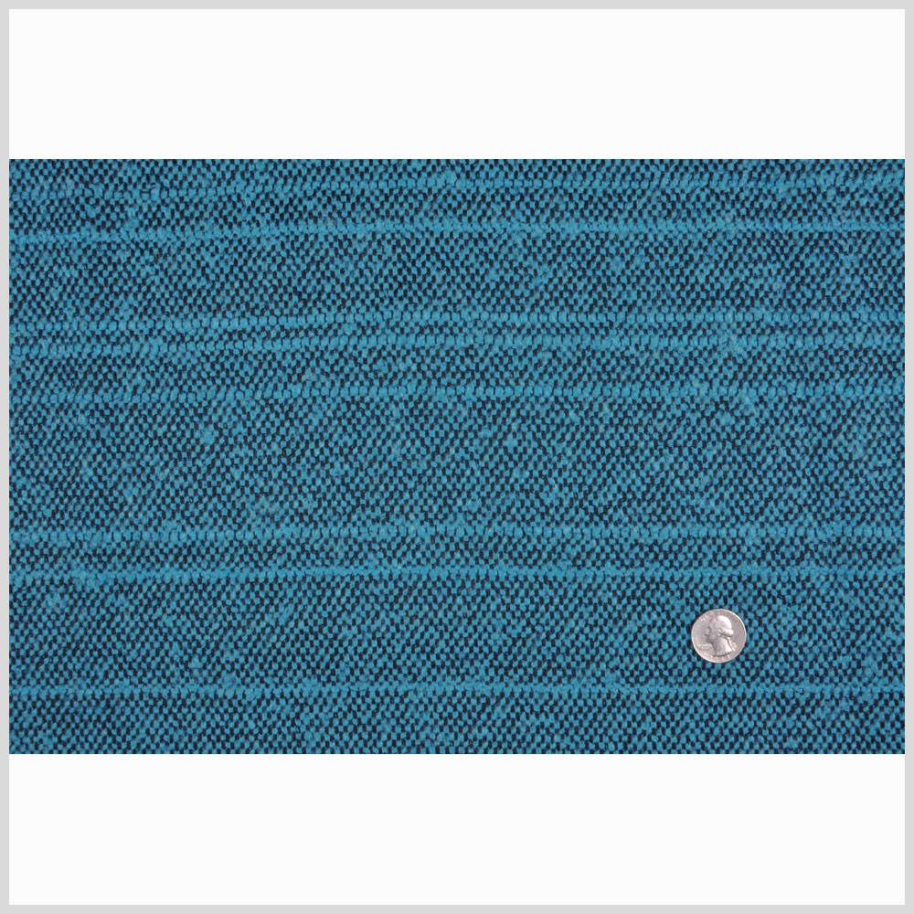 Aqua and Black Slubbed Polyester Woven