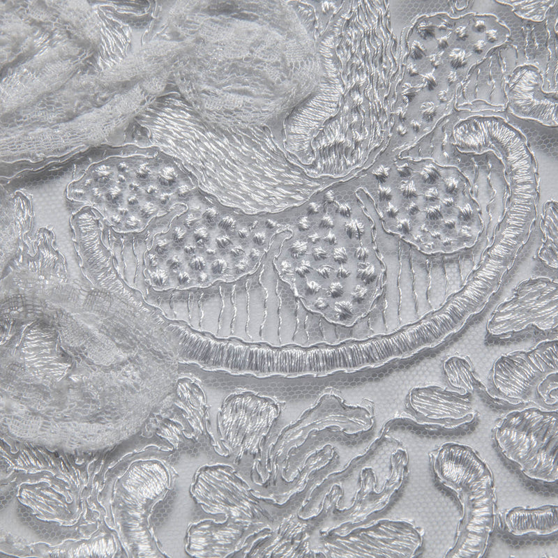 1 Yard Designer Tulle Lace Fabric with Intricate Tape Work and Floral Motif 52" Wide