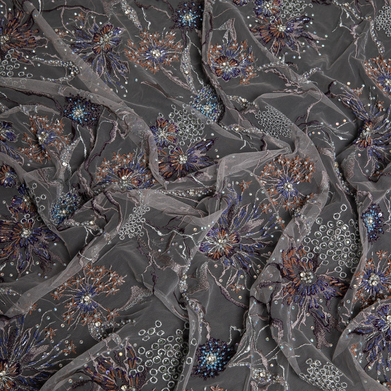 1 Yard Glamorous Embroidered Beaded Lace Fabric with Sequins and Floral Pattern 50/52" Wide
