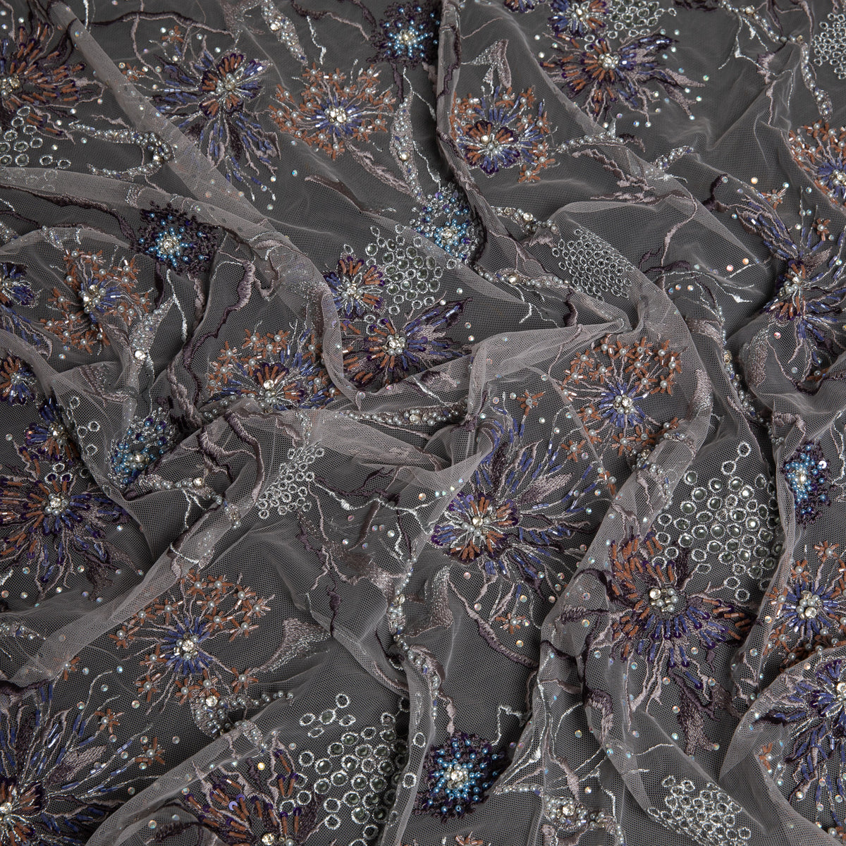1 Yard Glamorous Embroidered Beaded Lace Fabric with Sequins and Floral Pattern 50/52" Wide