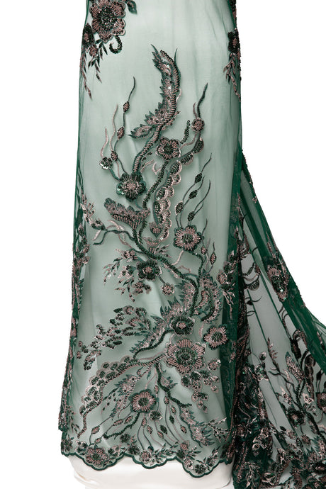 1 Yard Premium Floral Embroidered Lace with Beads & Sequins 50/52" Wide Polyester Mesh for Formalwear