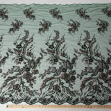 1 Yard Embroidered Beaded and Sequined Lace Fabric with Floral Pattern 50/52" Wide