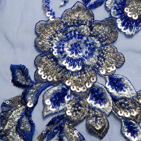 1 Yard Embroidered Beaded and Sequined Lace Fabric with Floral Pattern 50/52" Wide