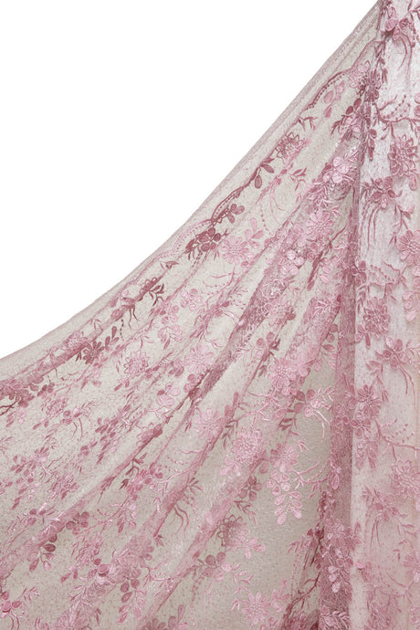 RADYAN Spider Mesh Lace Fabric with Applique and Sequins featuring 1 yard of fabric