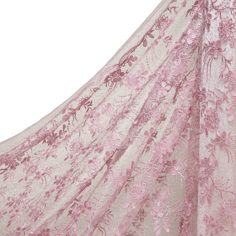 1 Yard Elegant Spider Mesh Lace Fabric with 3D Floral Embroidery & Sequins, 50/52" Wide, 100% Polyester
