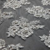 1 Yard Tulle Lace Fabric Embroidered with Beads and Floral Design 52/54" Wide
